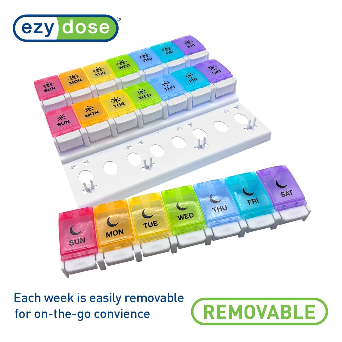 Weekly Pill Organizer with 1 row detached for on the go use from AskSAMIE