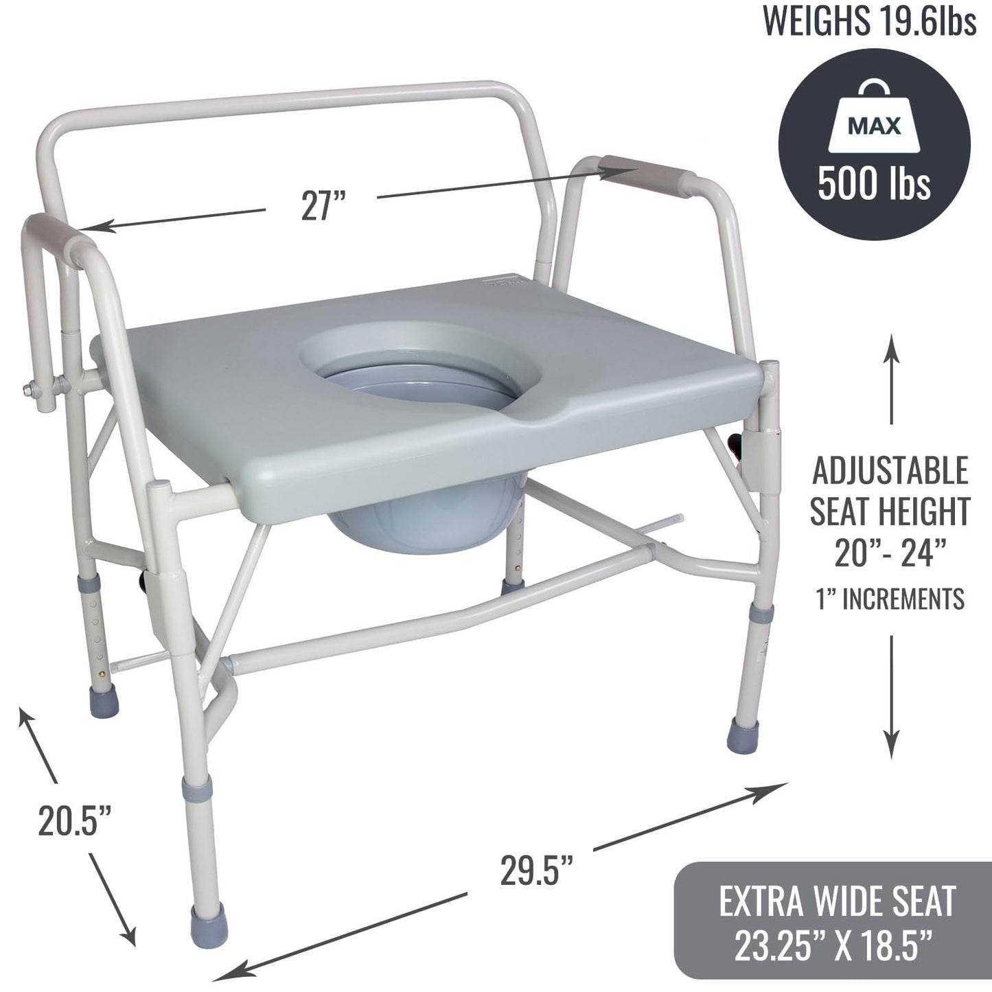 Bariatric Bedside Commode from AskSAMIE witt sizing description