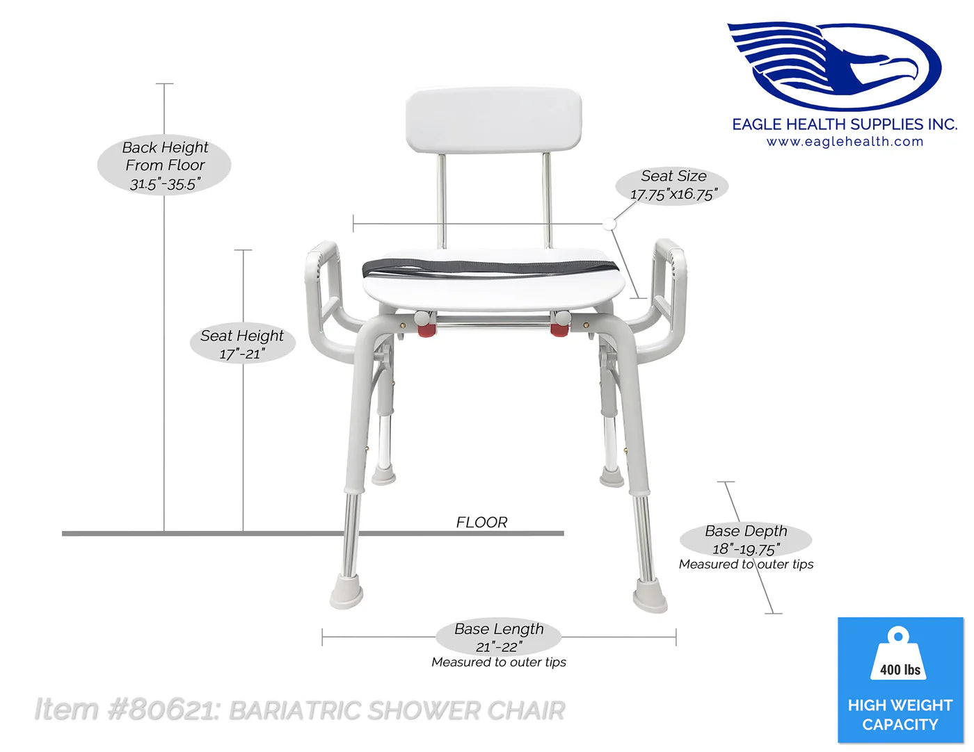 Wide Seat Shower Chair with Arms & Back