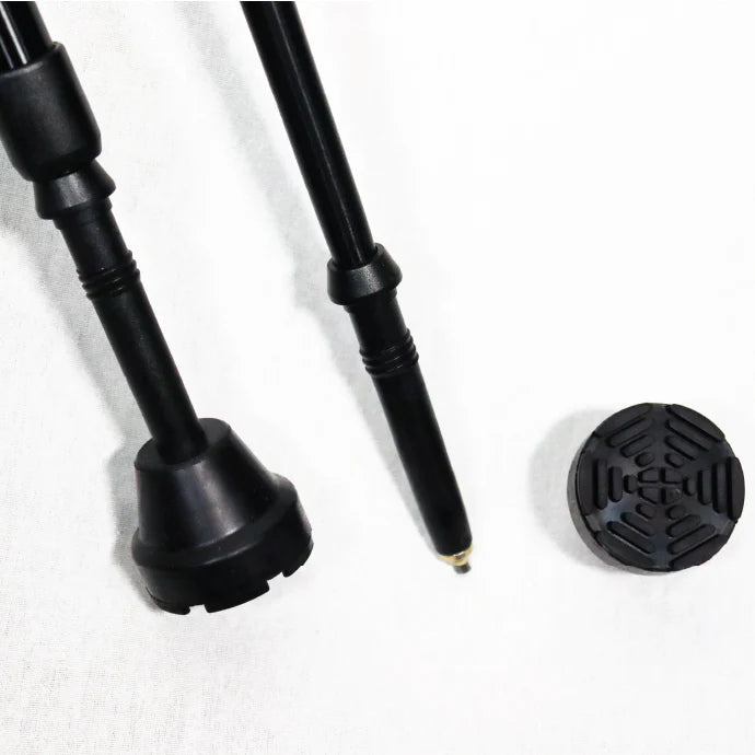 Activator poles' two black metal telescopic poles with the tip detached