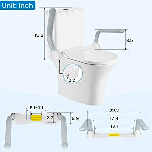 dimensions of toilet rails
