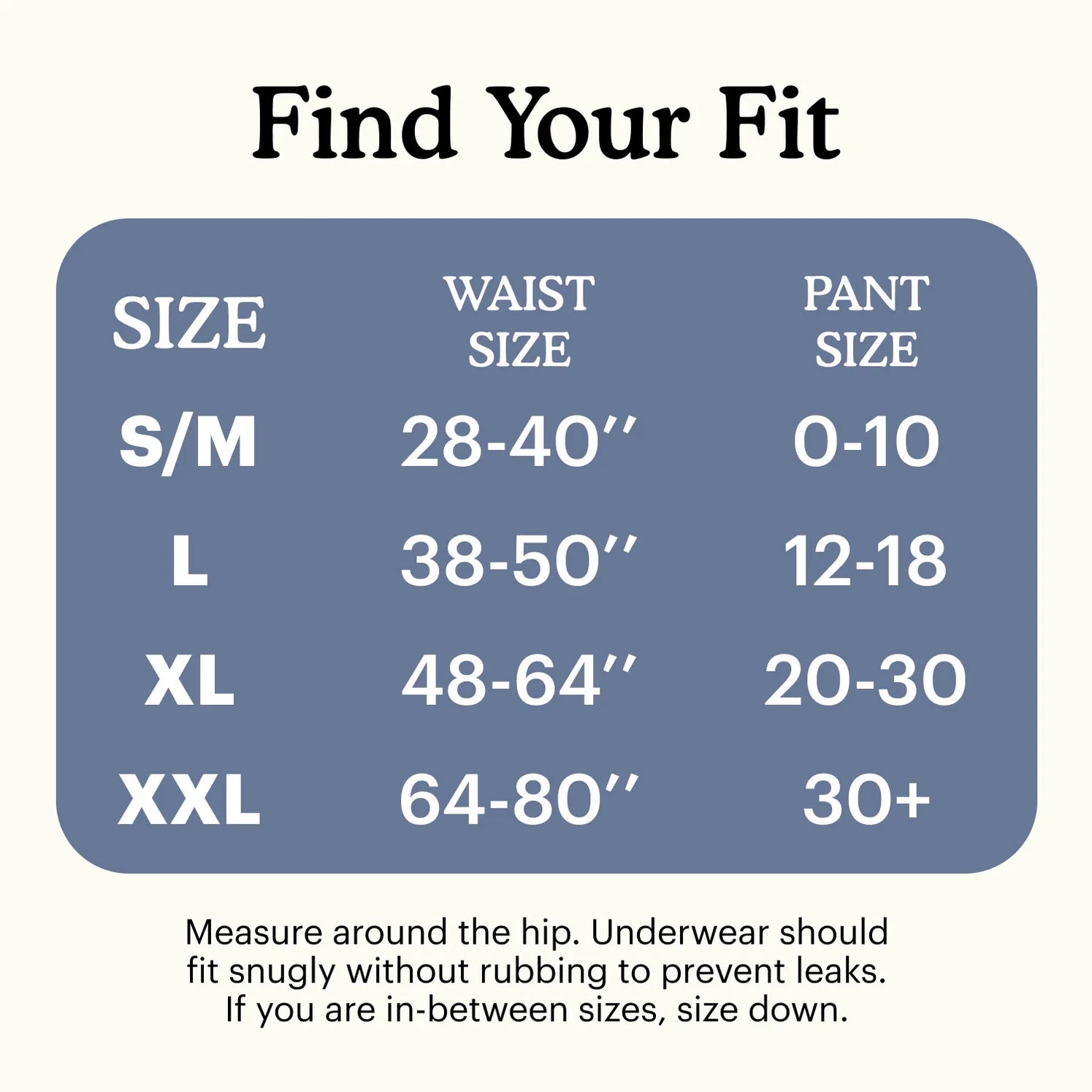 size guide for Premium Maximum Plus Underwear for Men | High Absorbency Pull Ups