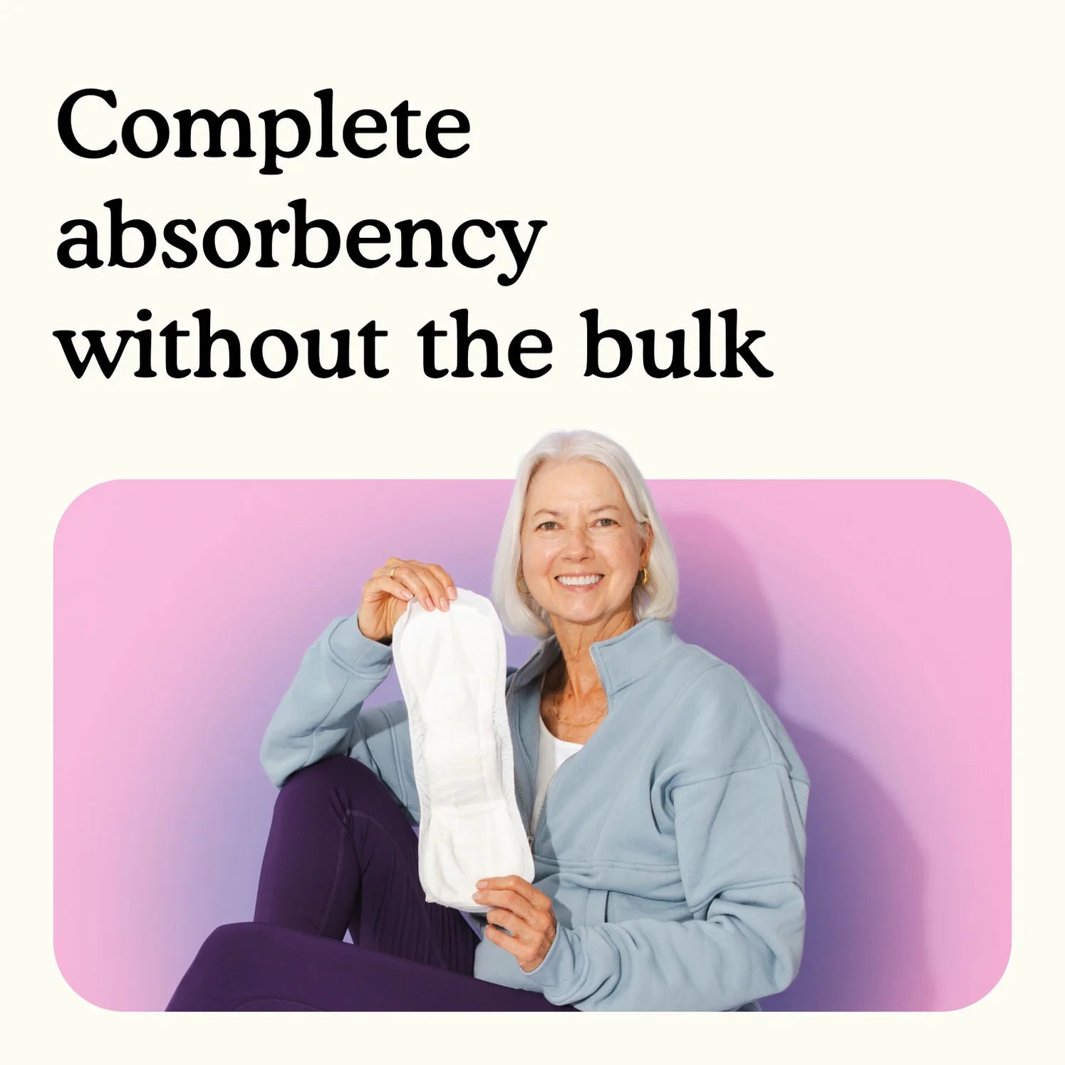 Because Premium Pads for Women | Moderate with elder woman holding the pad from AskSAMIE