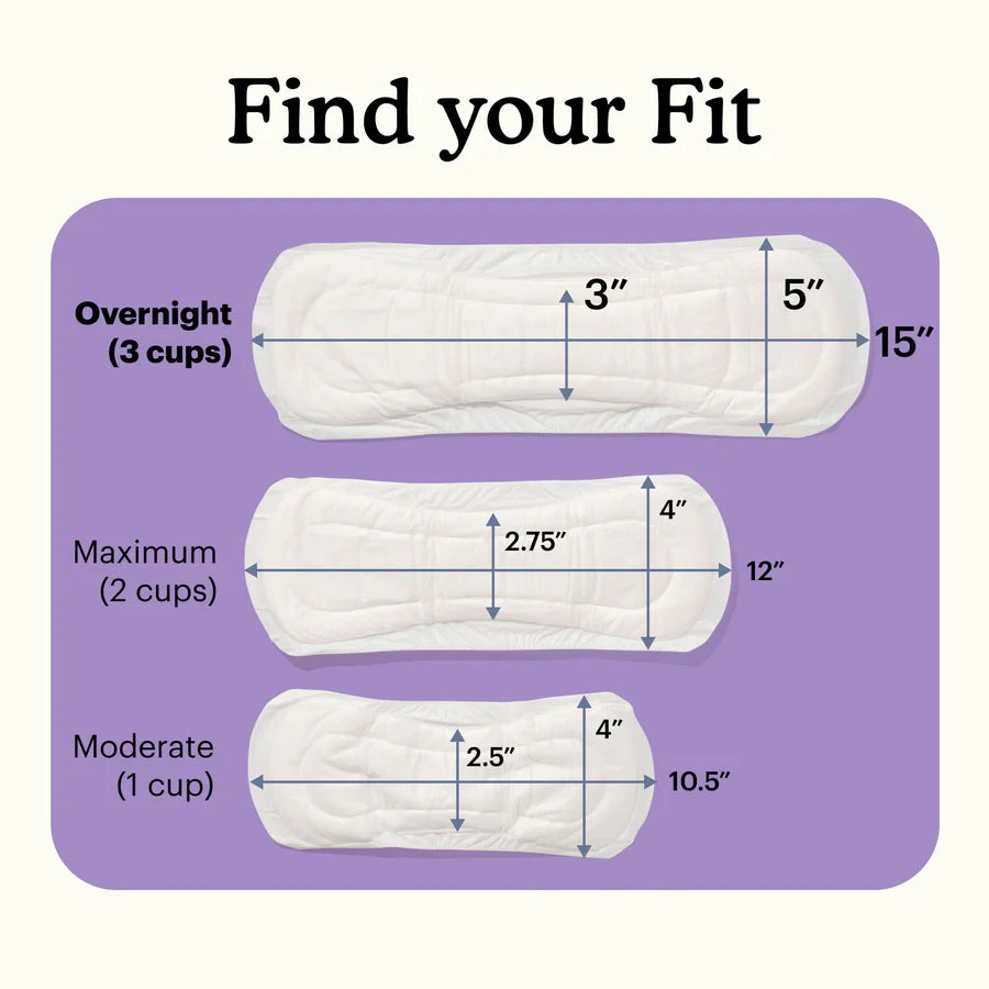 Because Premium Pads for Women | Overnight size differences and absorbency from overnight, maximum and moderate