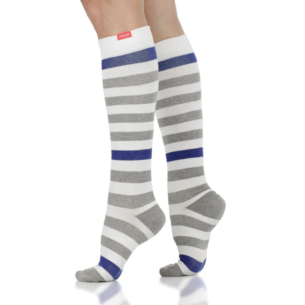 Compression Socks | Thick Stripe Cream & Heathered Grey