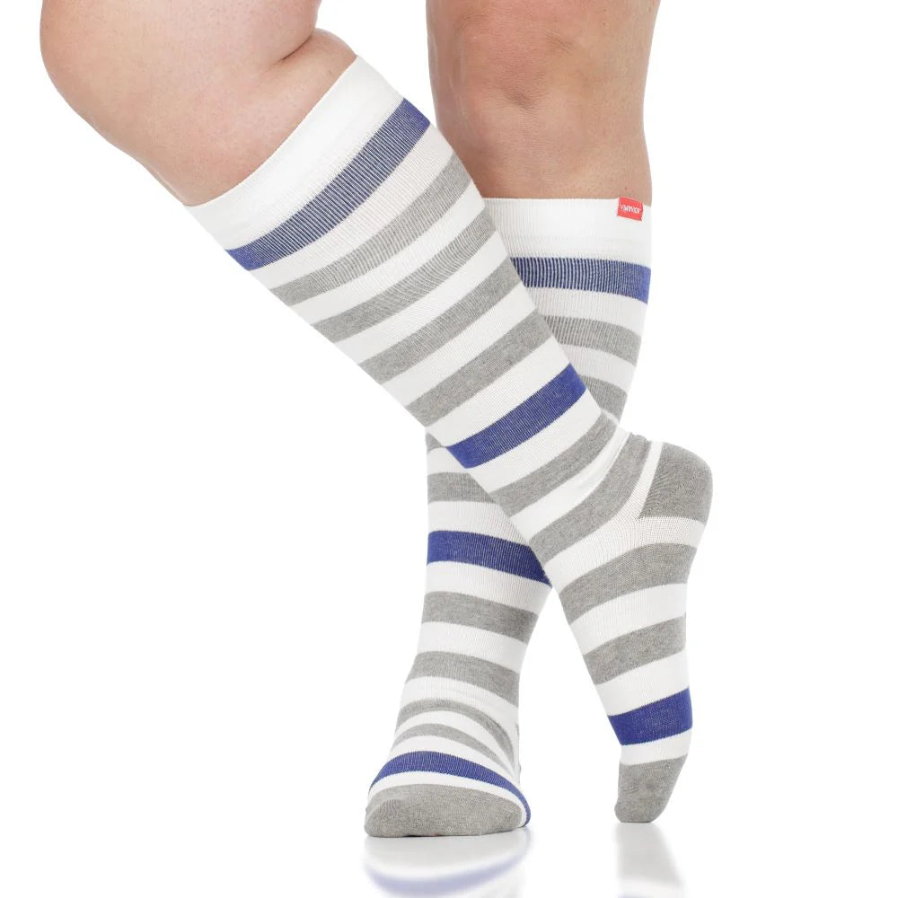Compression Socks | Thick Stripe Cream & Heathered Grey