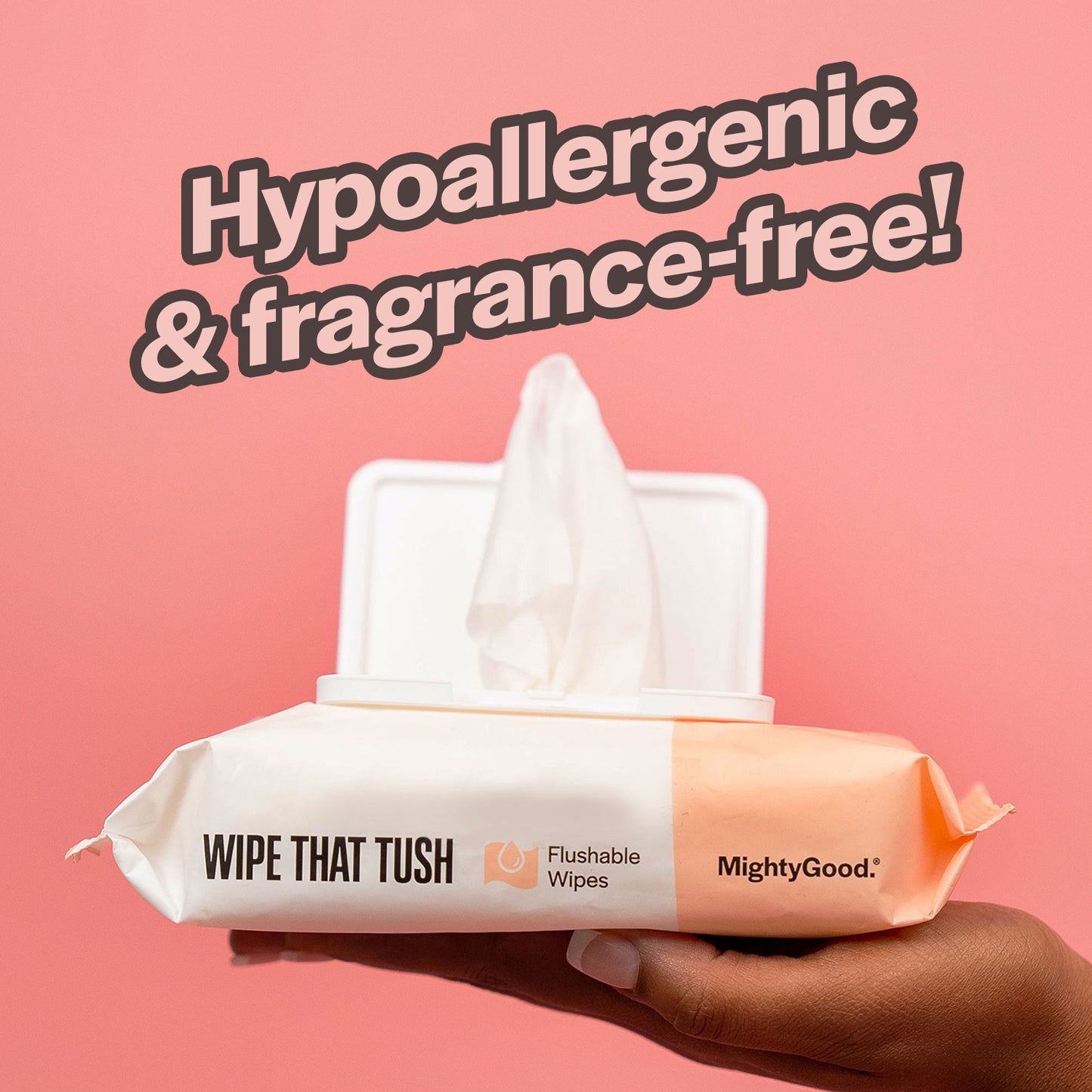 Wipe that tush flushable wipes hypoallergenic and fragrance free | wipes for incontinence and hygiene by MightyGood, for sale at AskSAMIE