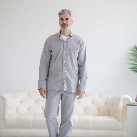 Adaptive Pajama Top for Men in Grey | Magnetic Closure | Parkinson's & Arthritis MagnaReady - AskSAMIE: Answers for Accessibility