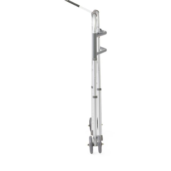 Bariatric walker folded flat from the side, about 4.5 inches wide for car or closet storage