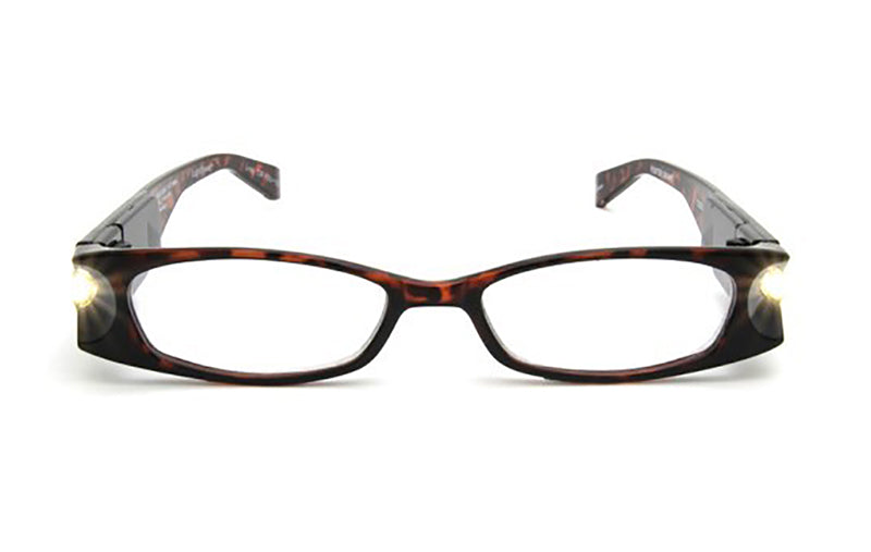 LightSpecs Eyewear | Readers with lights in red turquoise front facing with lights on from AskSAMIE