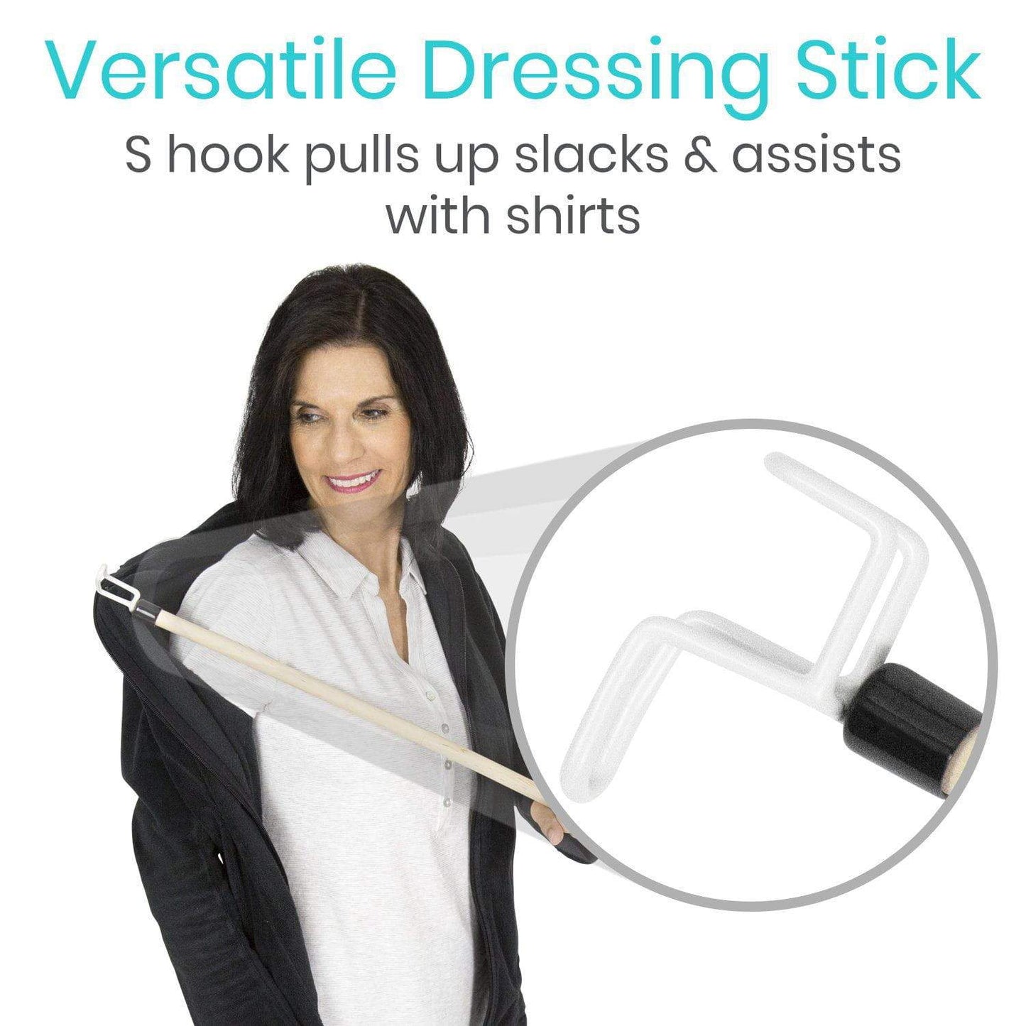 Dressing Stick comes with S hooks for easy assist with slacks and shirts from AskSAMIE