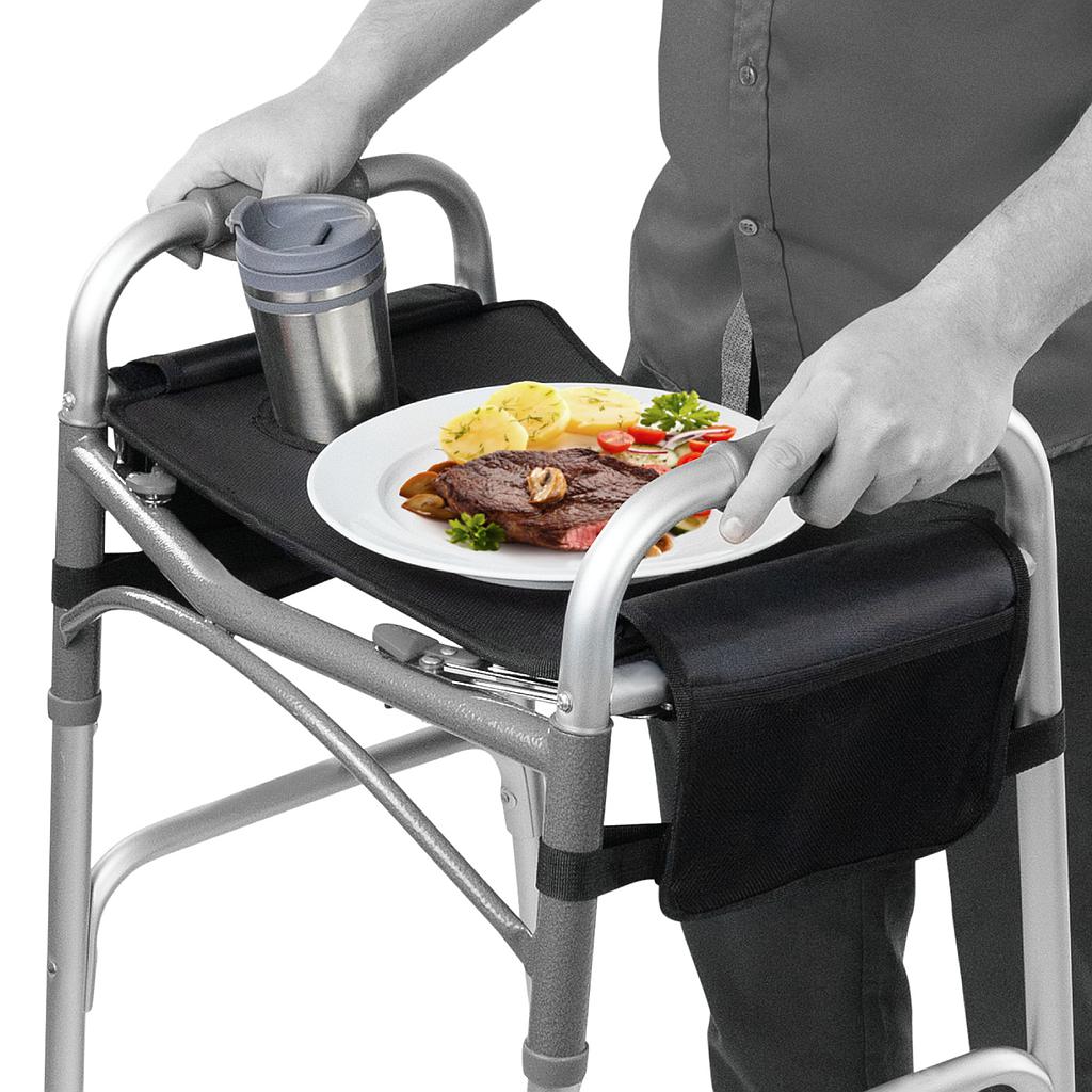 Walker Tray With Pockets with tumbler and meal from AskSAMIE