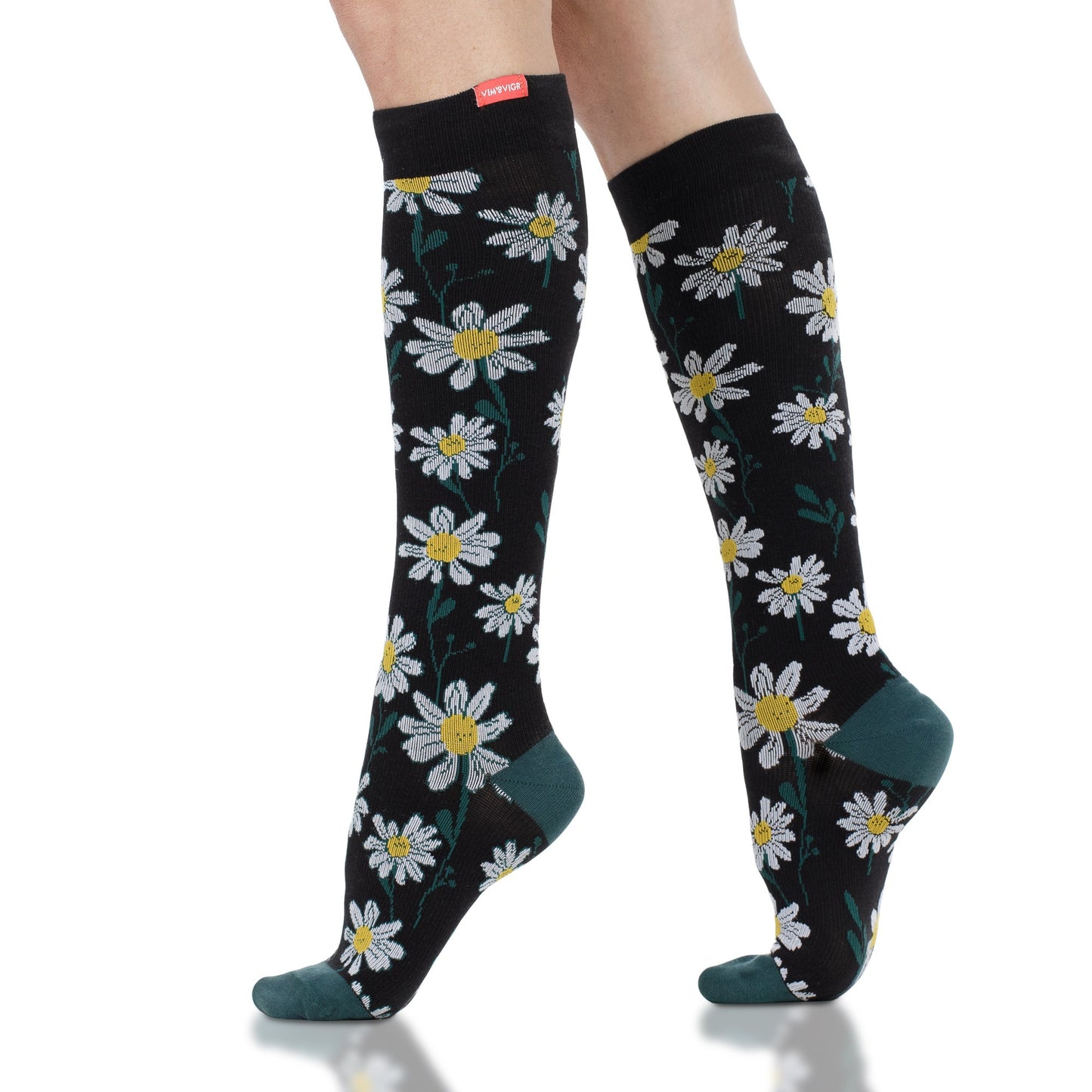 Compression Socks | Crazy Daisy Black and Yellow