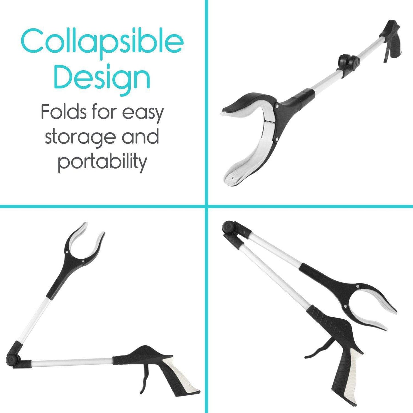 Foldable Reacher/Grabber Tool for Seniors picture with stretched and folded in half from AskSAMIE.