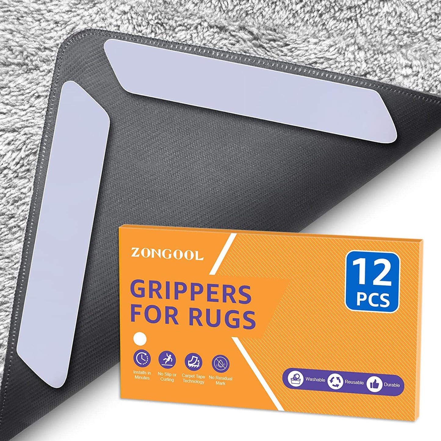 Anti slip rug grips pictured on the bottom of a rug