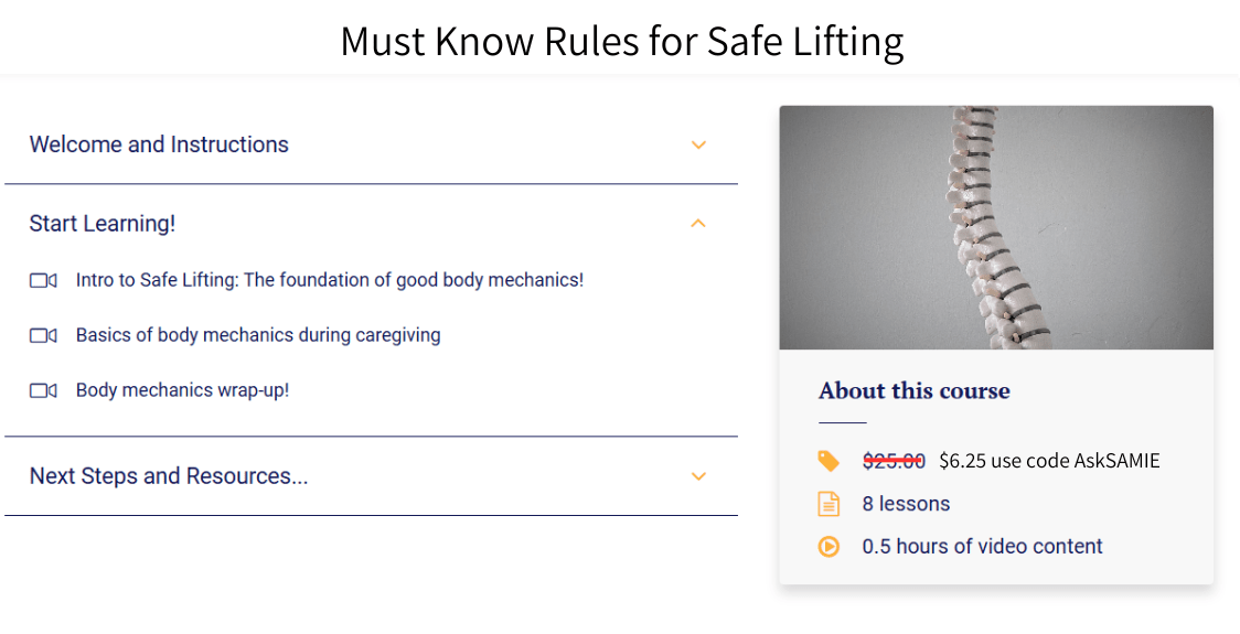Video Training: Must know Rules for Safe Lifting Higher Standards Caregiver Training - AskSAMIE: Answers for Accessibility