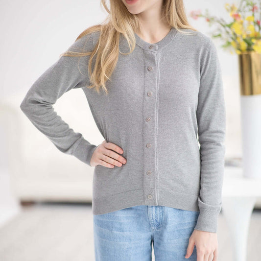 Women's Grey Adaptive Magnetic Front Knit Cardigan Sweater by MagnaReady® MagnaReady - AskSAMIE: Answers for Accessibility