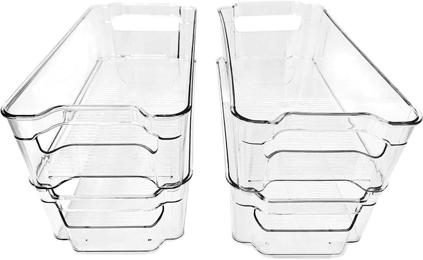 4 clear stackable fridge bins pictured