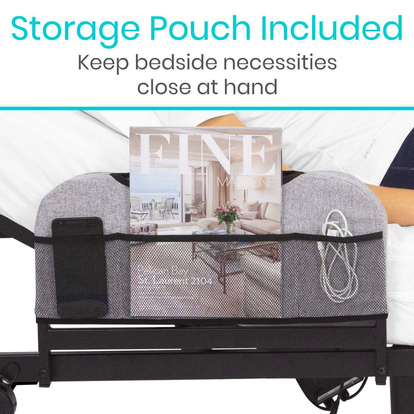 adjustable queen sized bed frame with storage pouch