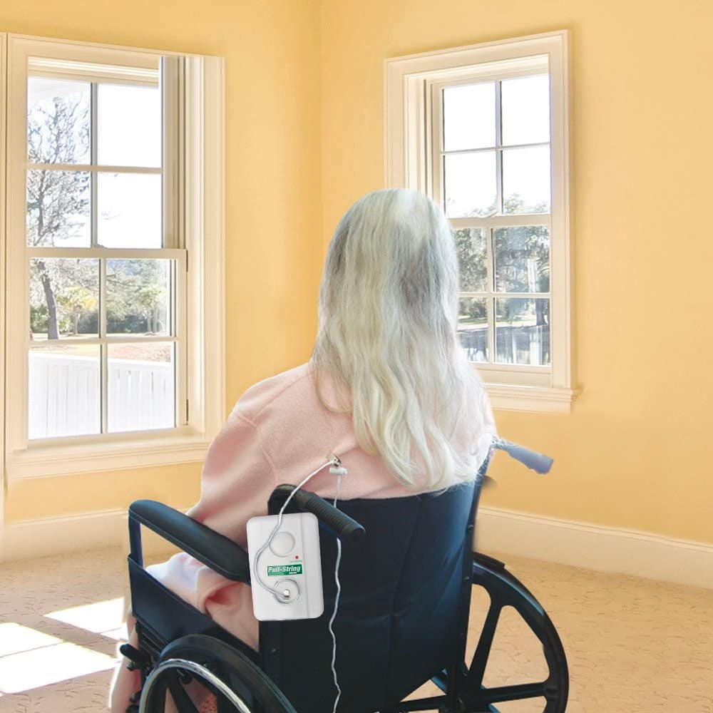 woman in a chair with alarm