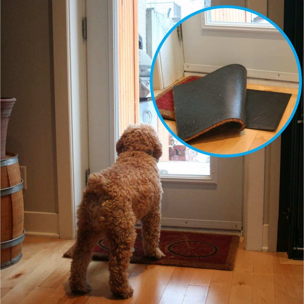 Pressure mat alarm hidden under a doormat at a front door to alert caregivers when a loved one with dementia tries to walk outside