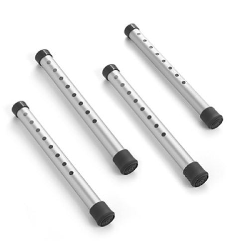 Set of four tub transfer bench leg extensions on a plain background, aluminum tubes that add 3 to 4 inches of height so your existing bench clears a deep or claw foot tub wall.