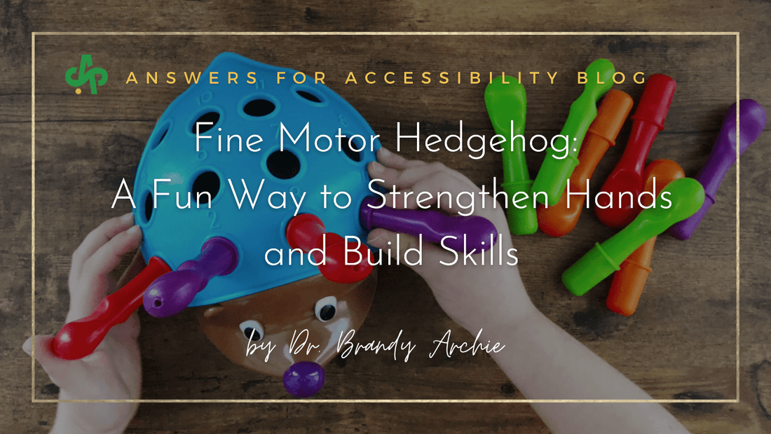 Toddler placing colorful pegs into a Fine Motor Hedgehog toy to build hand strength