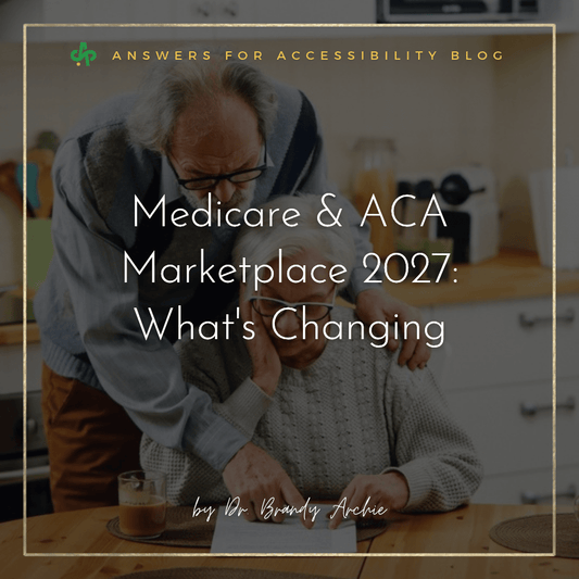 Medicare and ACA Marketplace 2027: What's Changing. Older couple reading a document together at a kitchen table