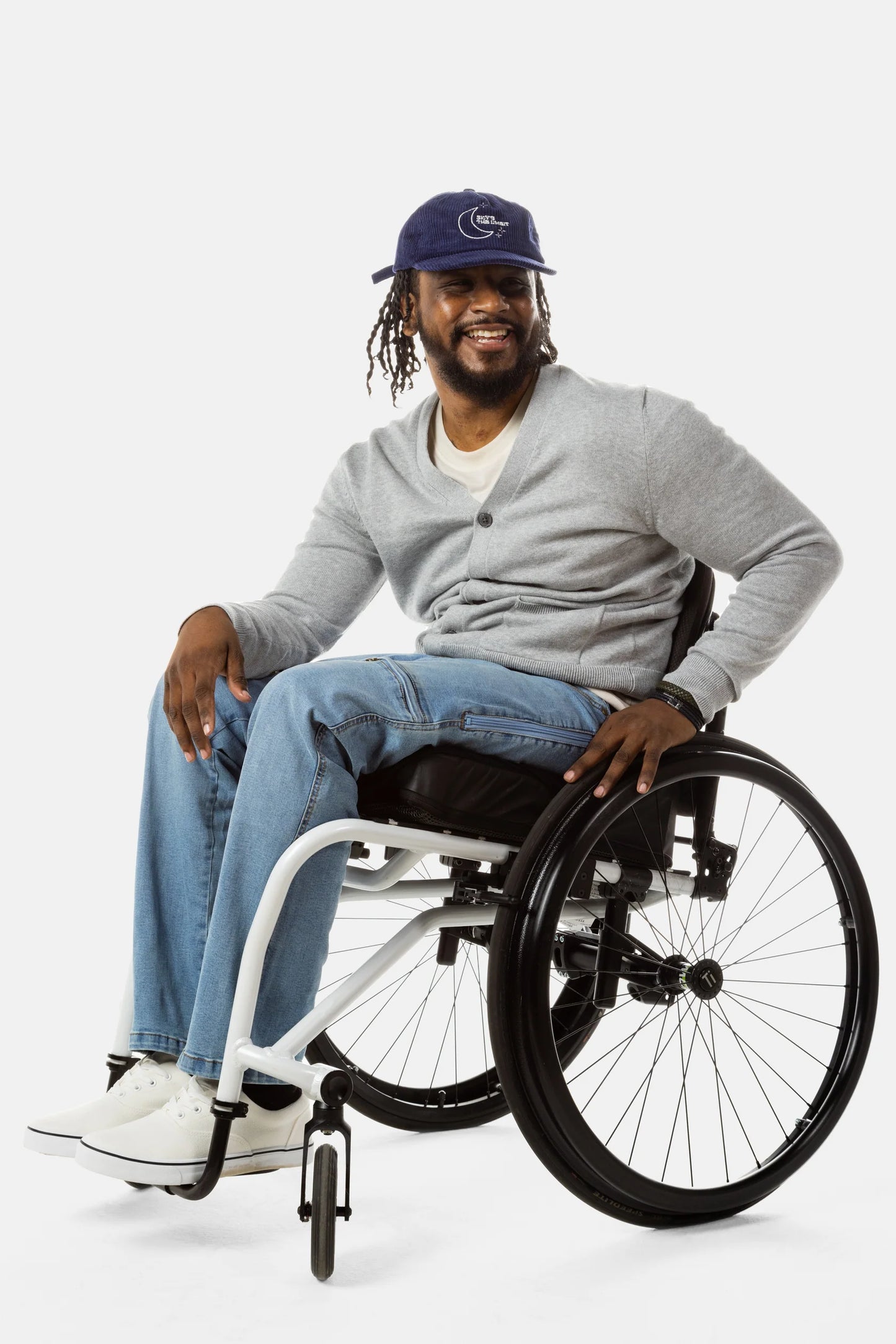 No Limbit man in wheelchair with wheelchair pants