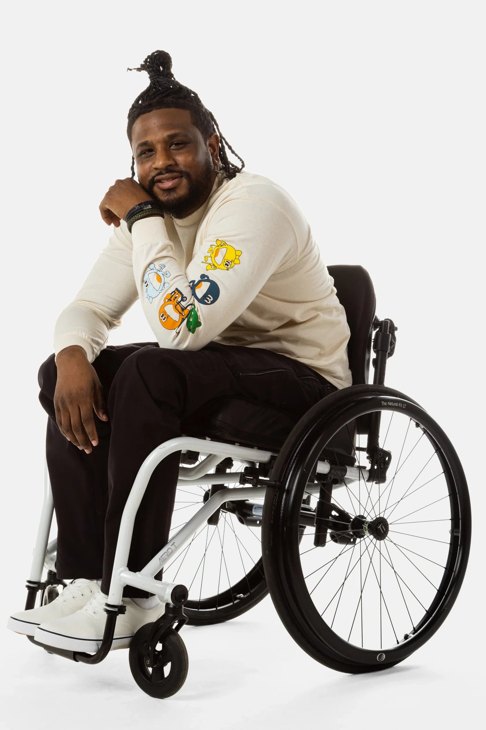 No Limbit man in wheelchair with wheelchair pants