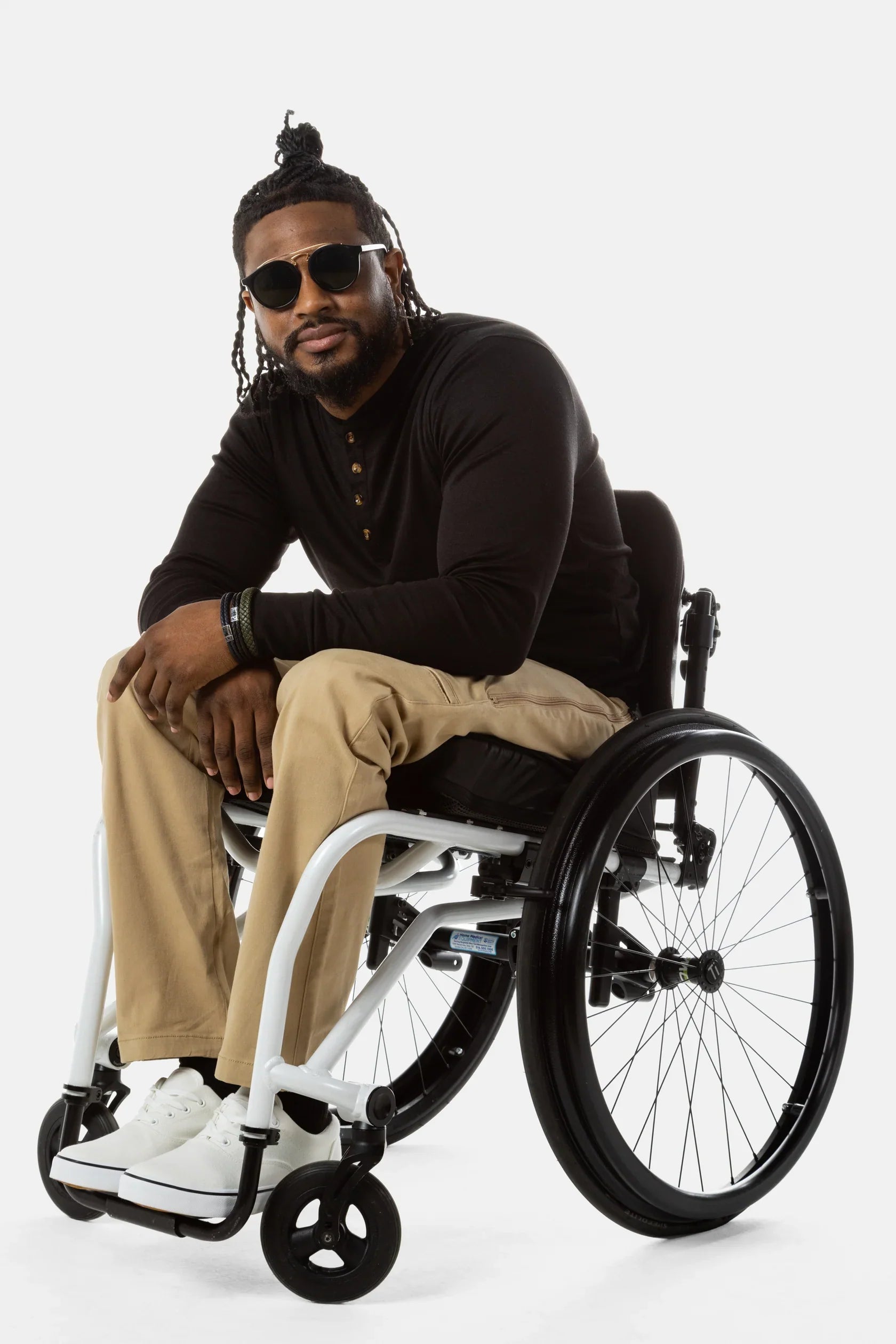 No Limbit man in wheelchair with wheelchair pants