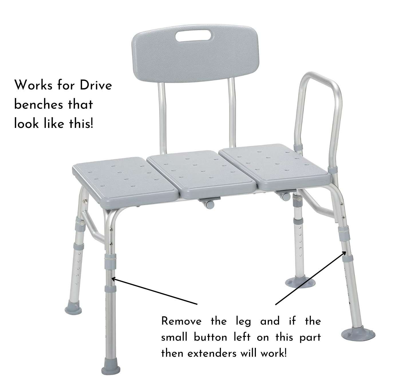 Tub bench extenders work on Drive tub transfer bench models that look like this
