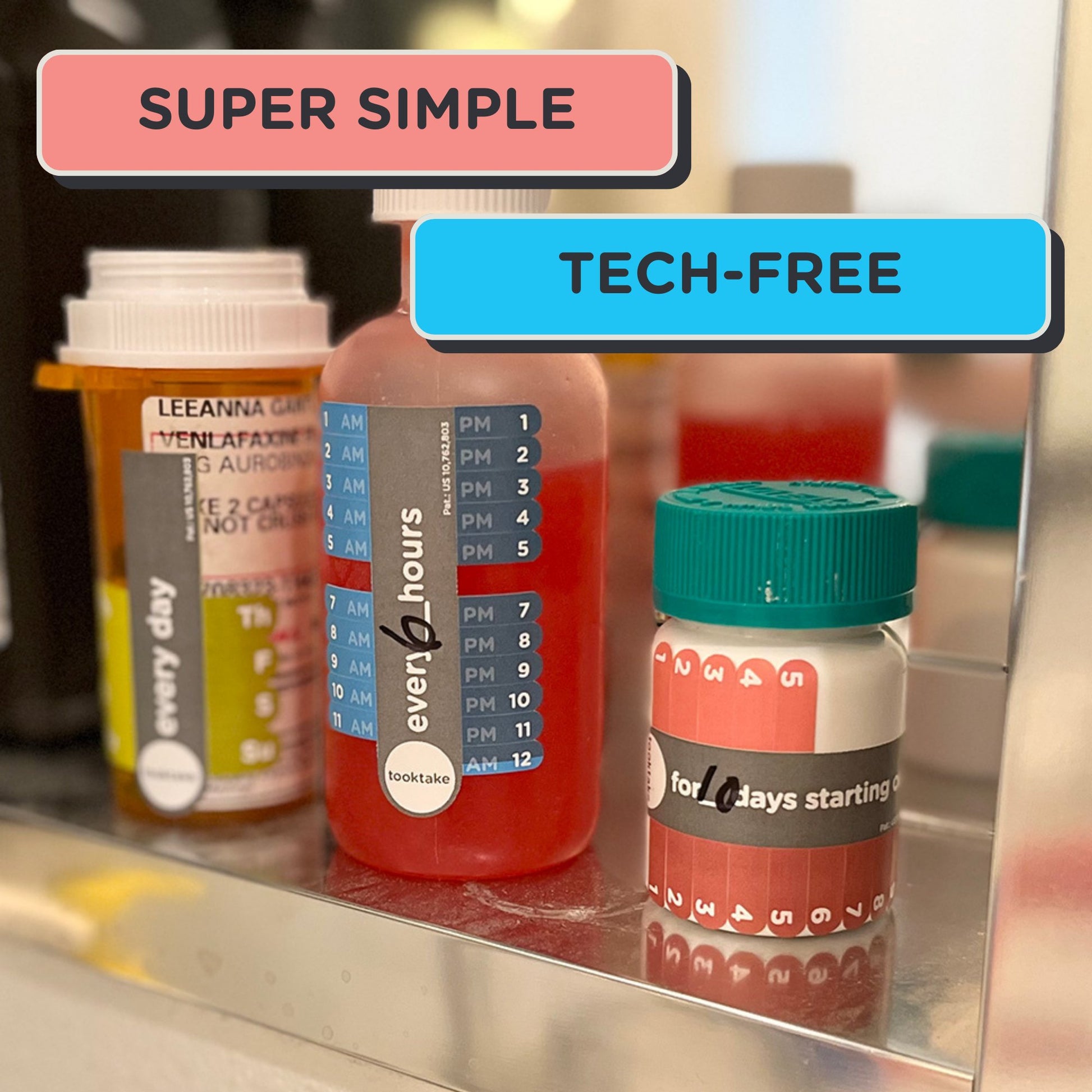 Tooktake applied on various medicine bottles from AskSAMIE