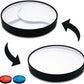 Plate shown with both sides, divided and scoopNon slip, suction, scoop plate for easier eating that's BPA free for adults