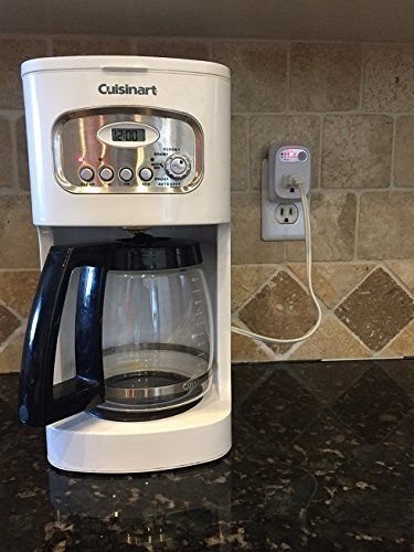 Auto Shut Off Safety Outlet plugged in wall outlet with a coffee maker from AskSAMIE