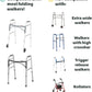Compatibility chart: the walker tray fits most standard folding walkers, but not rollators, extra wide walkers, high crossbar walkers, or trigger release walkers.