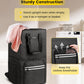 Laundry backpack standing upright on its own as an open hamper, with a breathable mesh front panel.