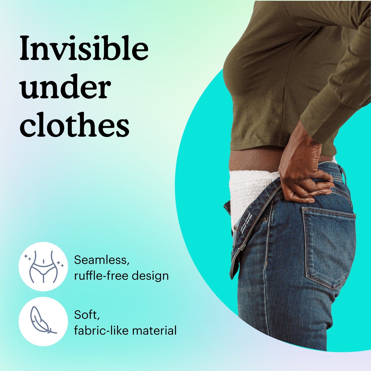Premium Overnight Plus Underwear for Women worn by woman with pants on from AskSAMIE