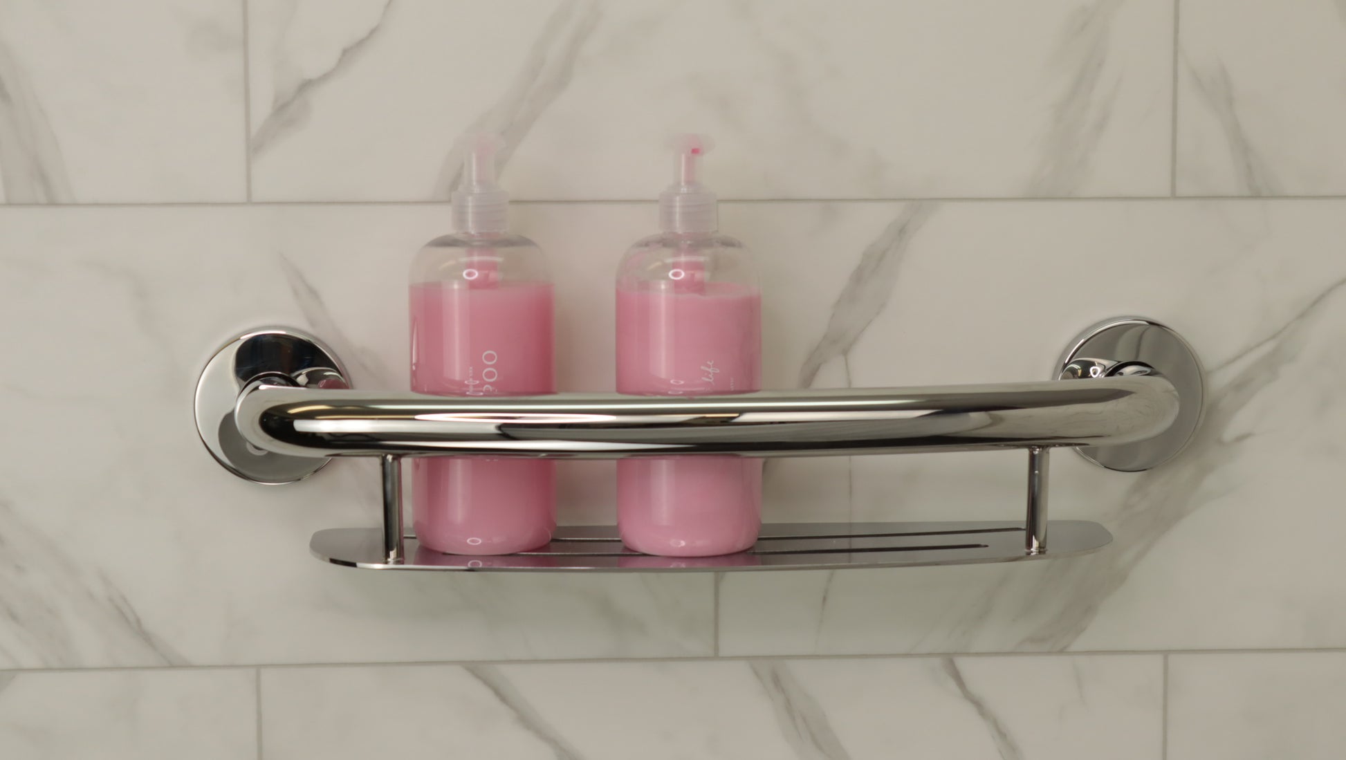 shampoo shelf grab bar in shower chrome