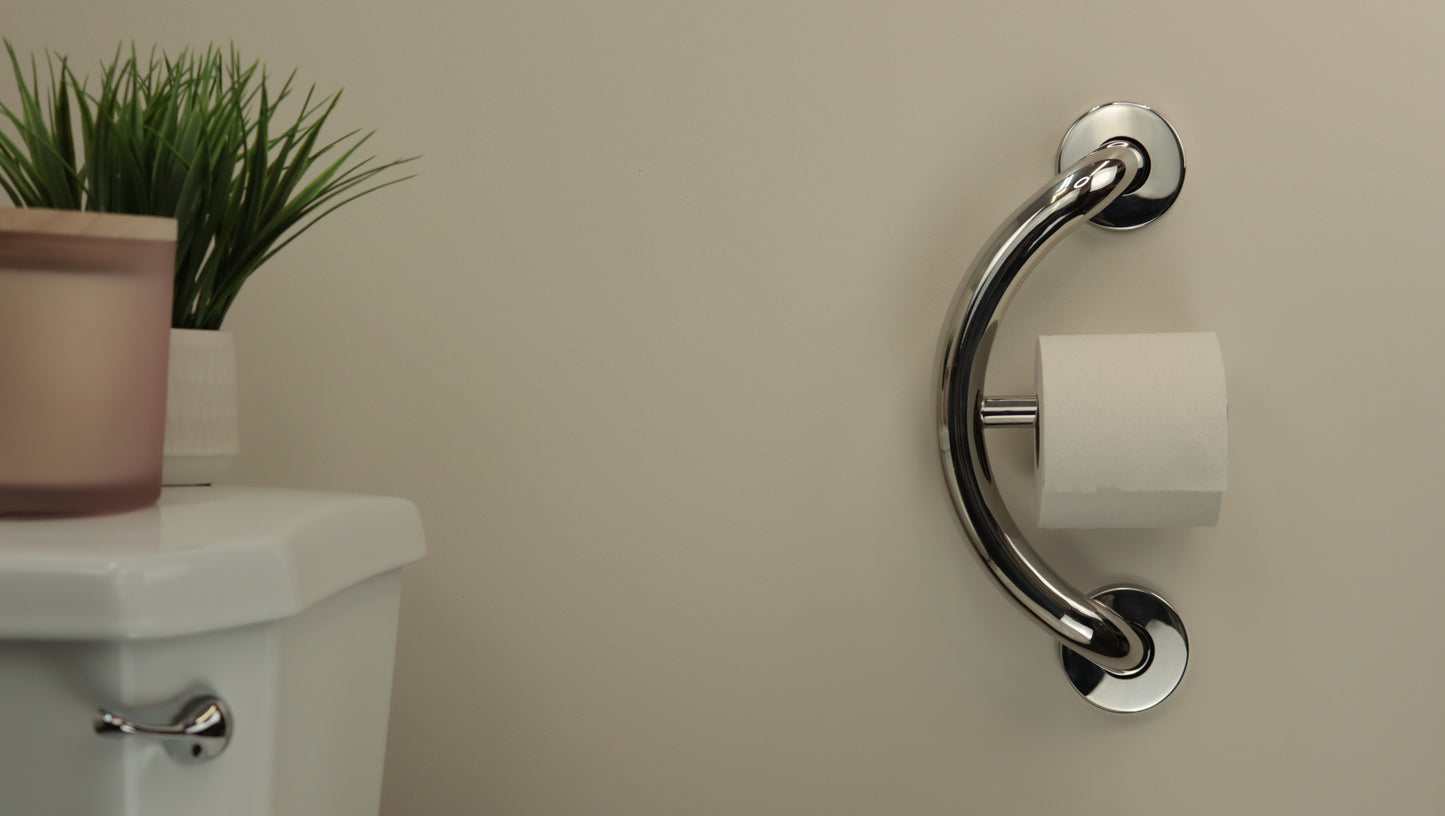 Toilet Paper Holder Grab Bar chrome on wall