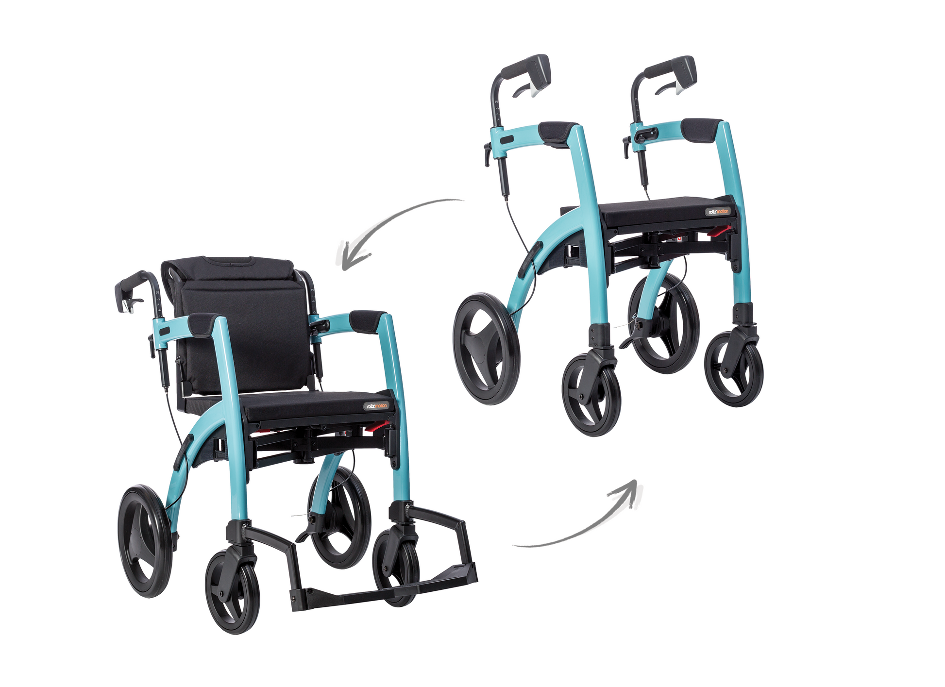 both configurations of Rollz Motion wheelchair and rollator
