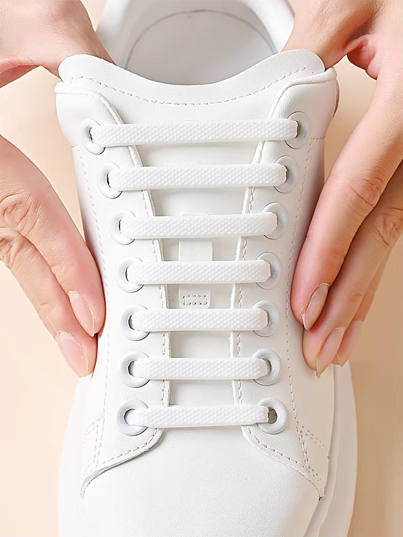 Elastic Shoelace Bands placed in shoe 