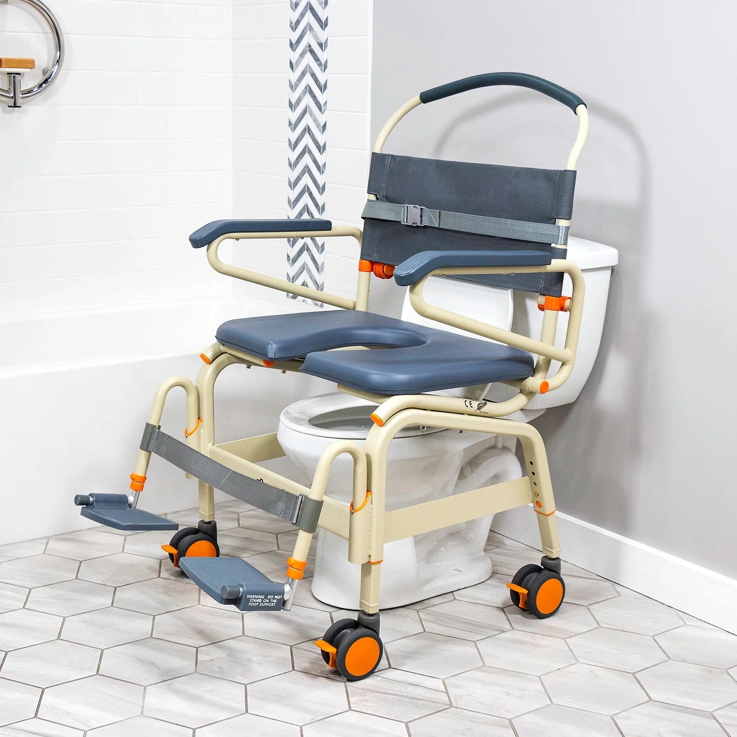 Roll-In shower chair 26 inch wide over toilet from AskSAMIE