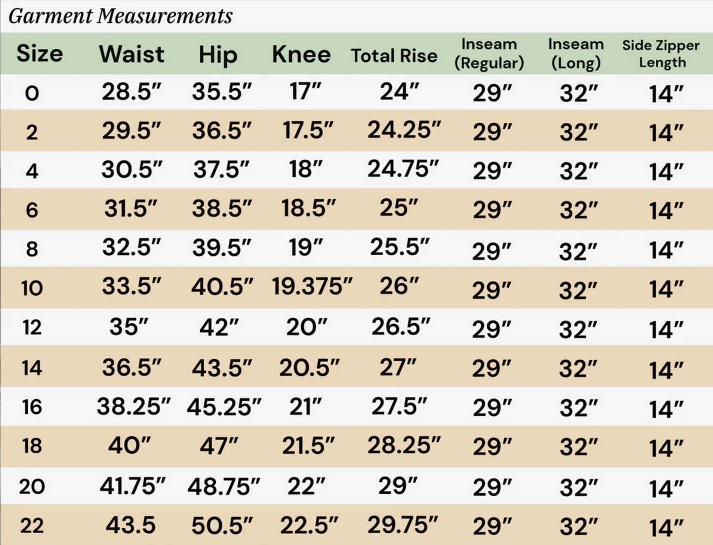 No Limbits wheelchair pant sizing guide
