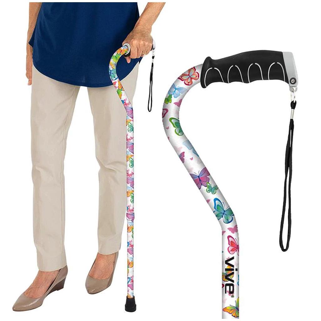 Vive single point cane in butterly print found at AskSAMIE.com