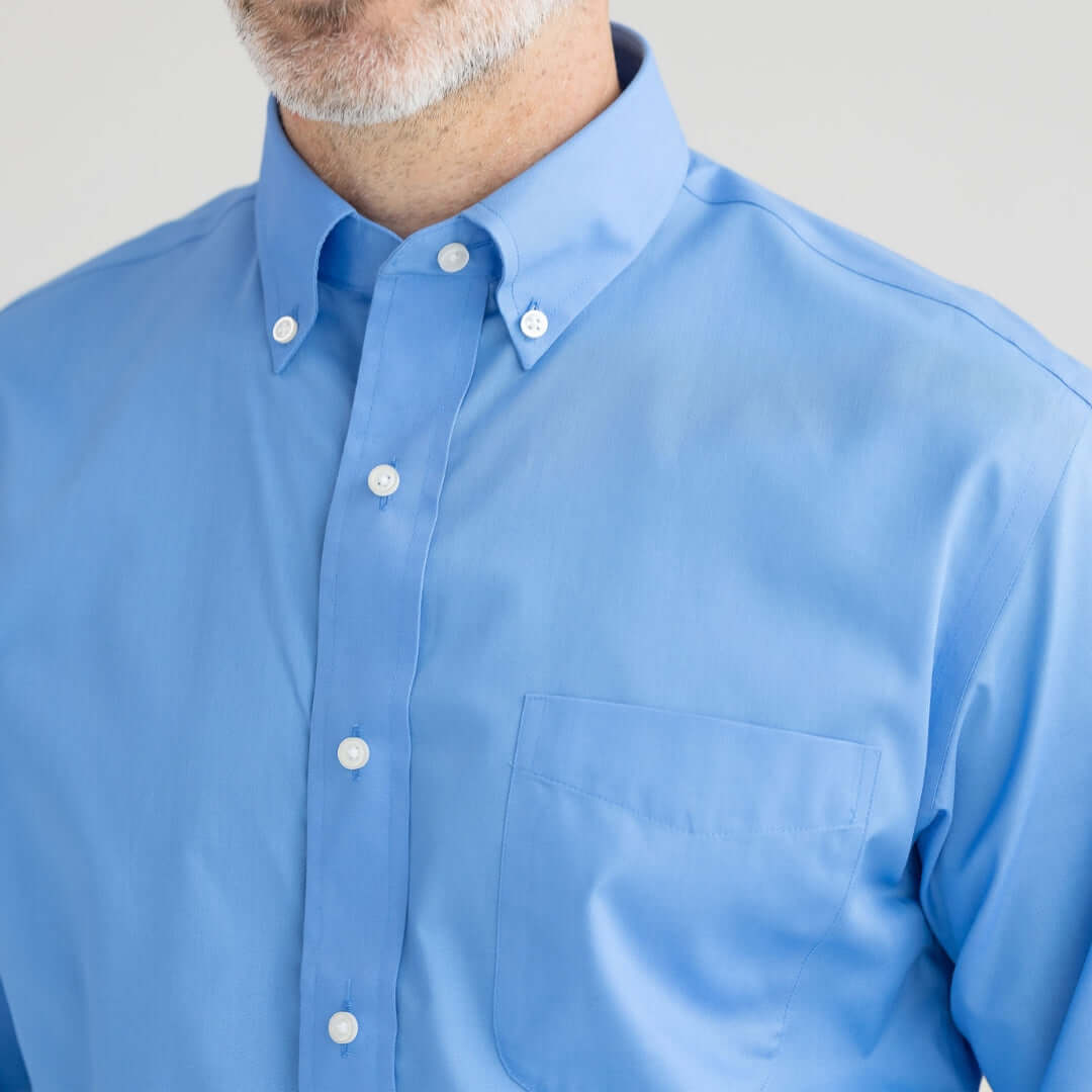 Adaptive Button-Down Shirt for Men in Blue | Magnetic Closure | Parkinson's & Arthritis MagnaReady - AskSAMIE: Answers for Accessibility