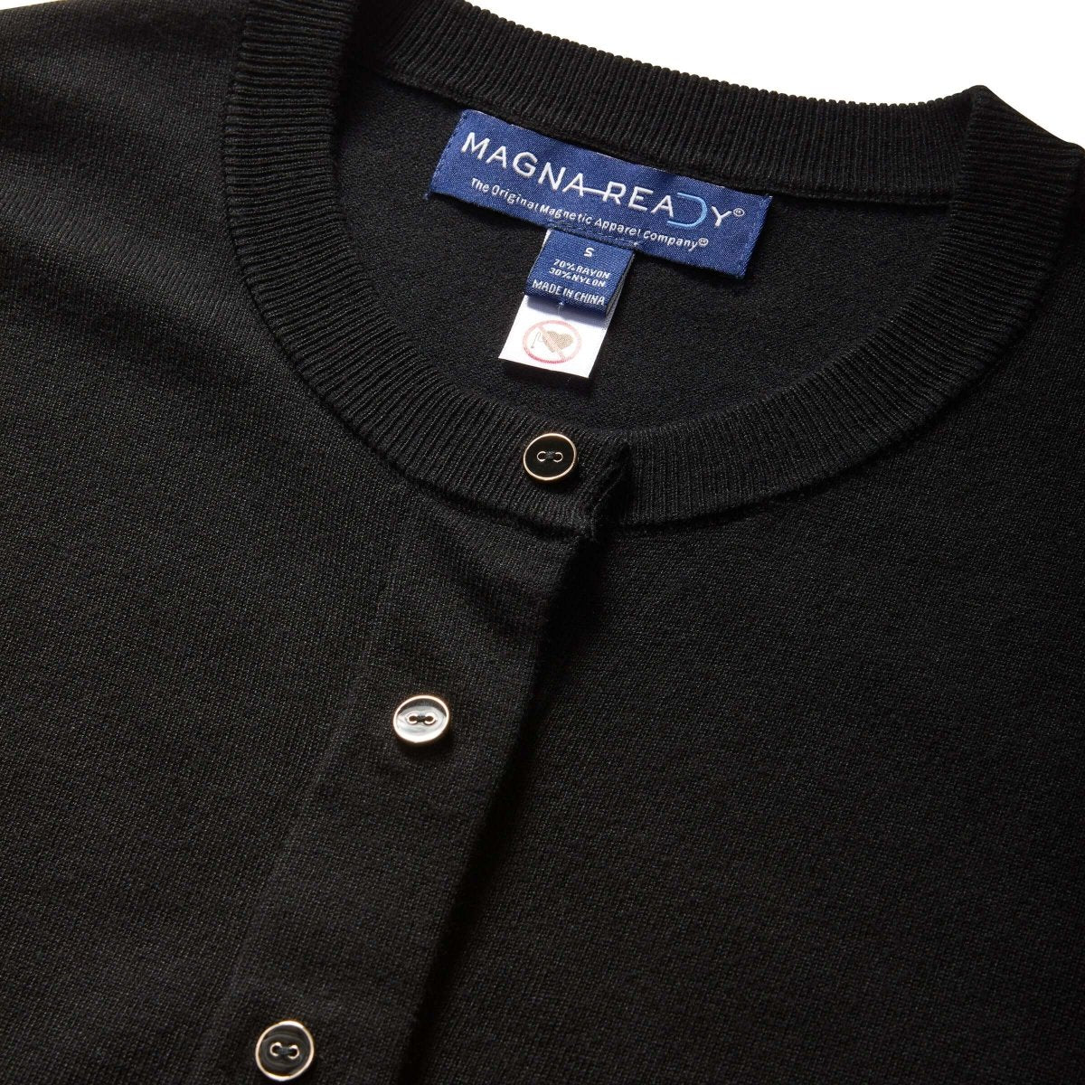 Adaptive Cardigan for Women in Black | Magnetic Buttons | Parkinson's & Arthritis MagnaReady - AskSAMIE: Answers for Accessibility
