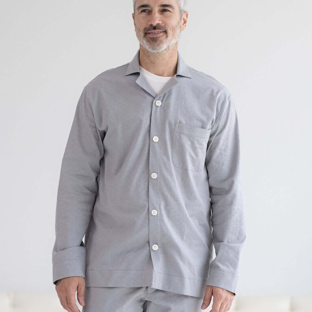 Adaptive Pajama Top for Men in Grey | Magnetic Closure | Parkinson's & Arthritis MagnaReady - AskSAMIE: Answers for Accessibility
