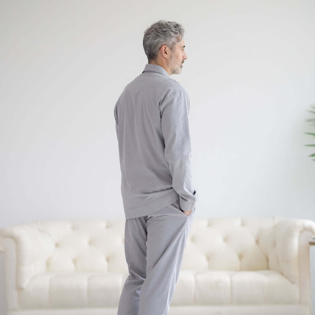 Adaptive Pajama Top for Men in Grey | Magnetic Closure | Parkinson's & Arthritis MagnaReady - AskSAMIE: Answers for Accessibility