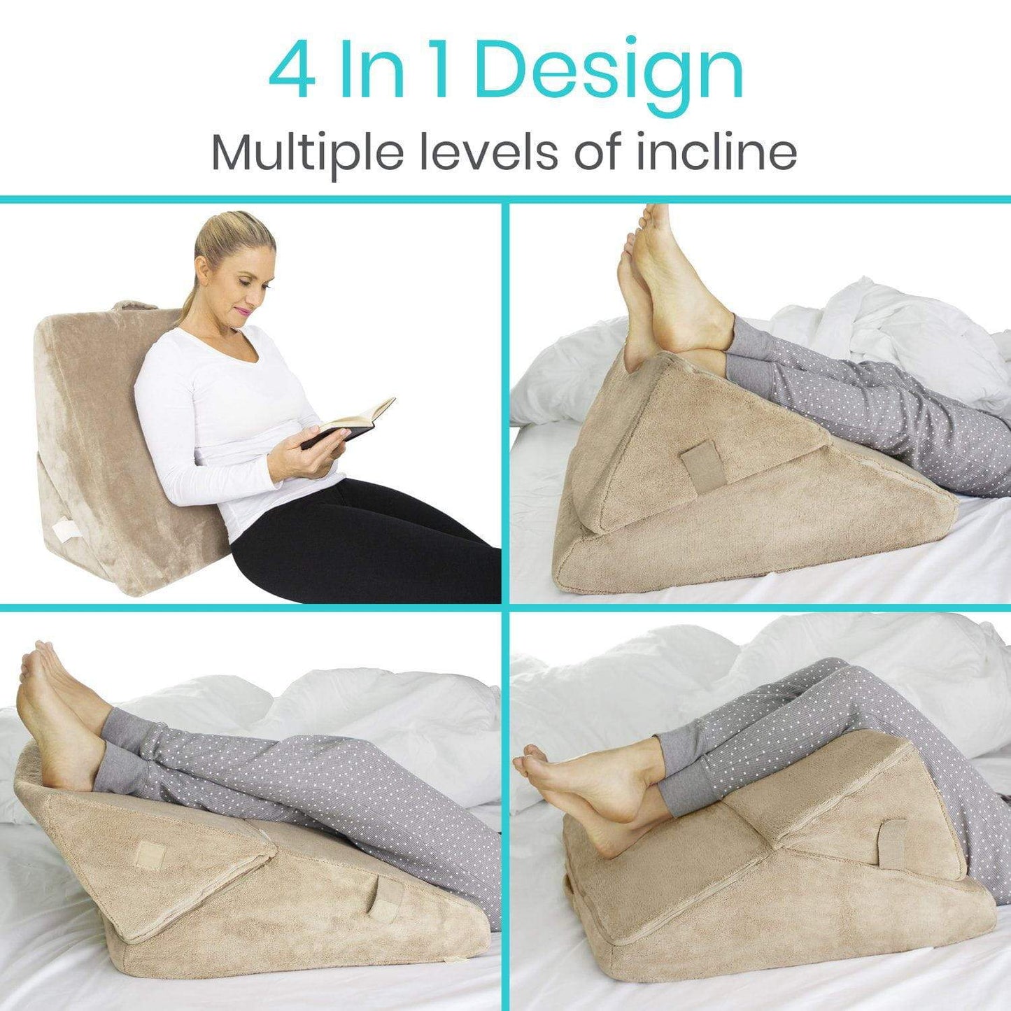 4 in 1 Bed Wedge for Better Breathing and Elevation being used in various incline positions from AskSAMIE